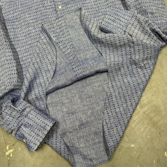 Pal Zileri 100% Linen Dress Shirt Made in Italy Long Sleeve Dot 42 16 1/2 Large - Picture 7 of 9